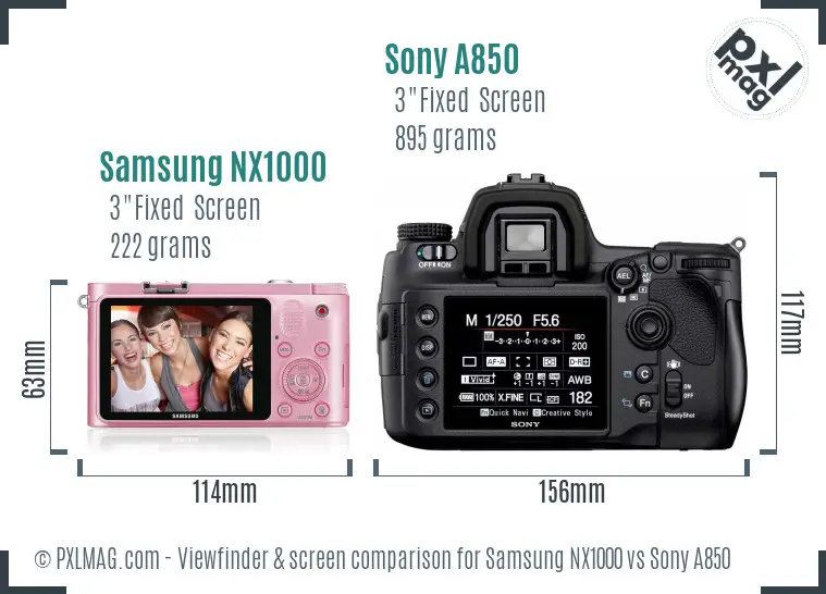 Samsung NX1000 vs Sony A850 Screen and Viewfinder comparison