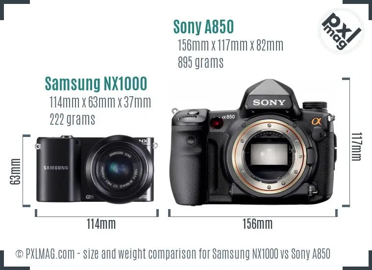 Samsung NX1000 vs Sony A850 size comparison