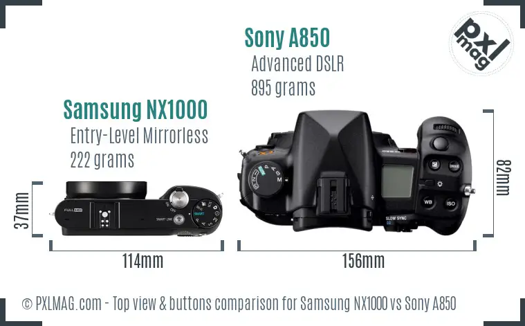 Samsung NX1000 vs Sony A850 top view buttons comparison