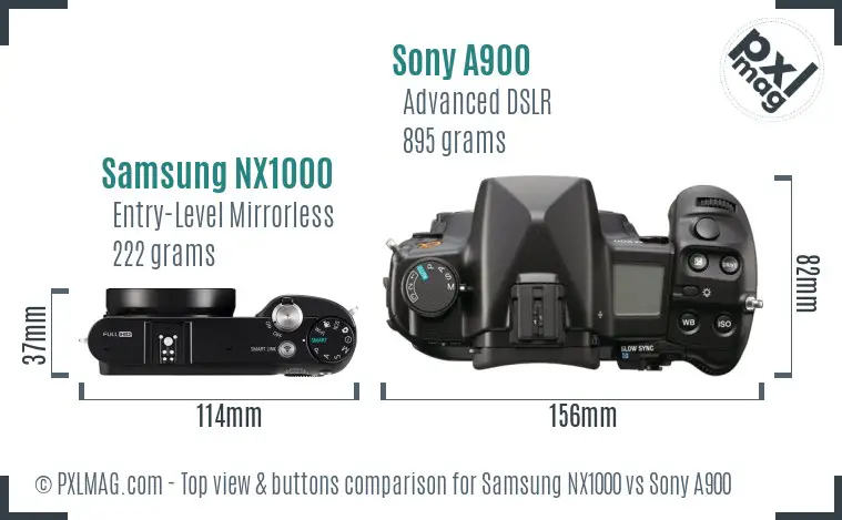 Samsung NX1000 vs Sony A900 top view buttons comparison