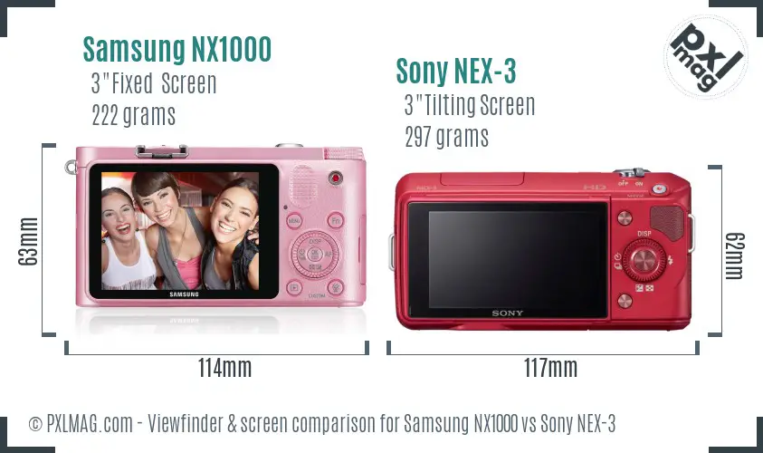 Samsung NX1000 vs Sony NEX-3 Screen and Viewfinder comparison