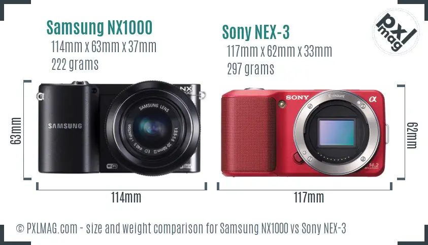 Samsung NX1000 vs Sony NEX-3 size comparison