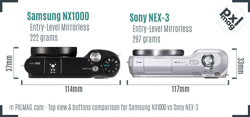 Samsung NX1000 vs Sony NEX-3 top view buttons comparison
