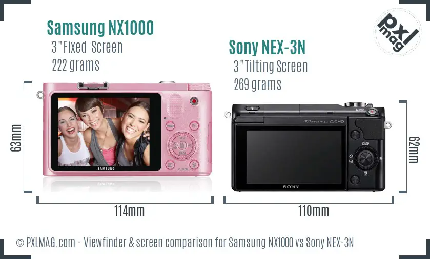 Samsung NX1000 vs Sony NEX-3N Screen and Viewfinder comparison