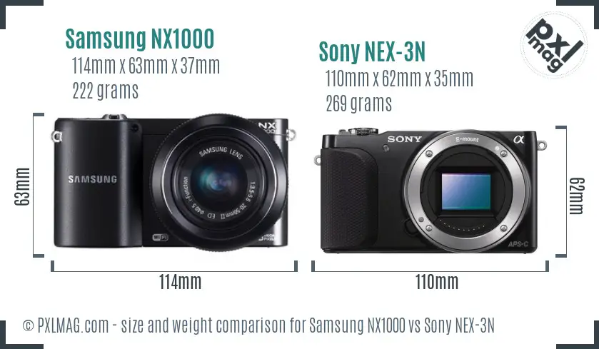 Samsung NX1000 vs Sony NEX-3N size comparison