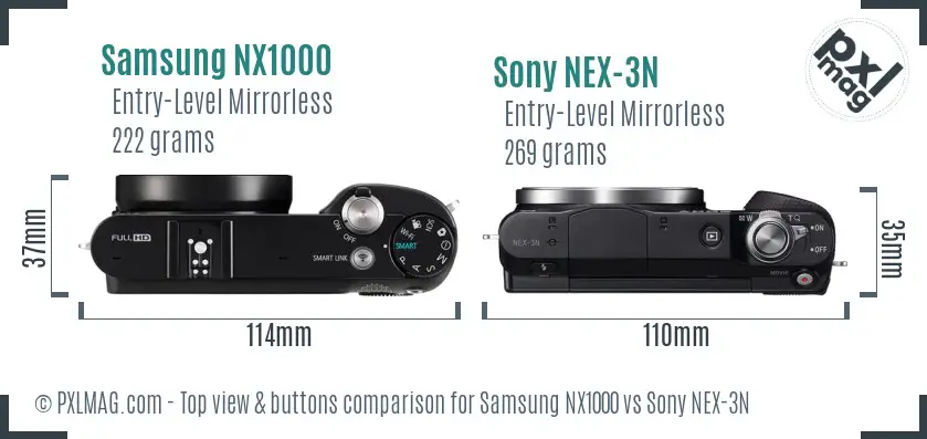 Samsung NX1000 vs Sony NEX-3N top view buttons comparison