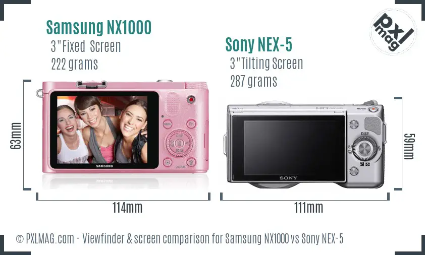 Samsung NX1000 vs Sony NEX-5 Screen and Viewfinder comparison