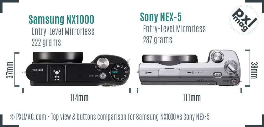 Samsung NX1000 vs Sony NEX-5 top view buttons comparison