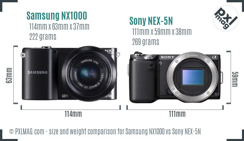 Samsung NX1000 vs Sony NEX-5N size comparison
