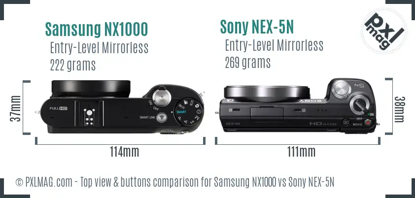 Samsung NX1000 vs Sony NEX-5N top view buttons comparison
