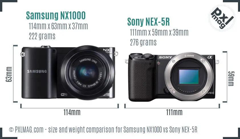 Samsung NX1000 vs Sony NEX-5R size comparison