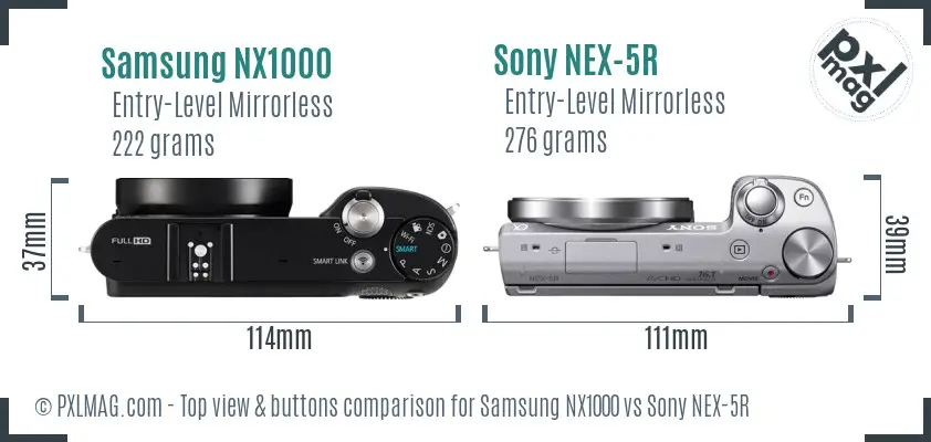 Samsung NX1000 vs Sony NEX-5R top view buttons comparison