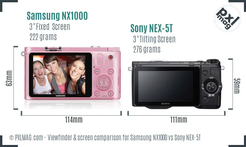 Samsung NX1000 vs Sony NEX-5T Screen and Viewfinder comparison