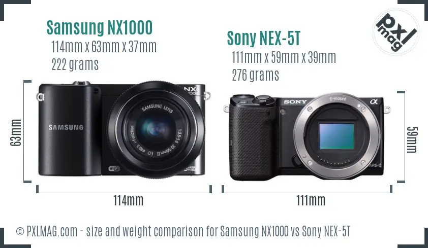 Samsung NX1000 vs Sony NEX-5T size comparison