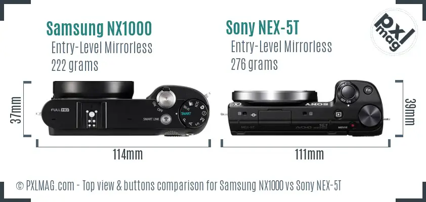 Samsung NX1000 vs Sony NEX-5T top view buttons comparison