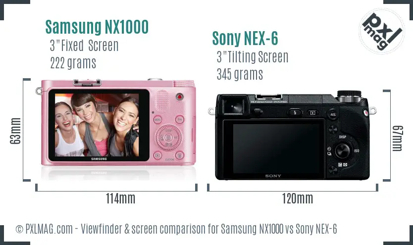 Samsung NX1000 vs Sony NEX-6 Screen and Viewfinder comparison