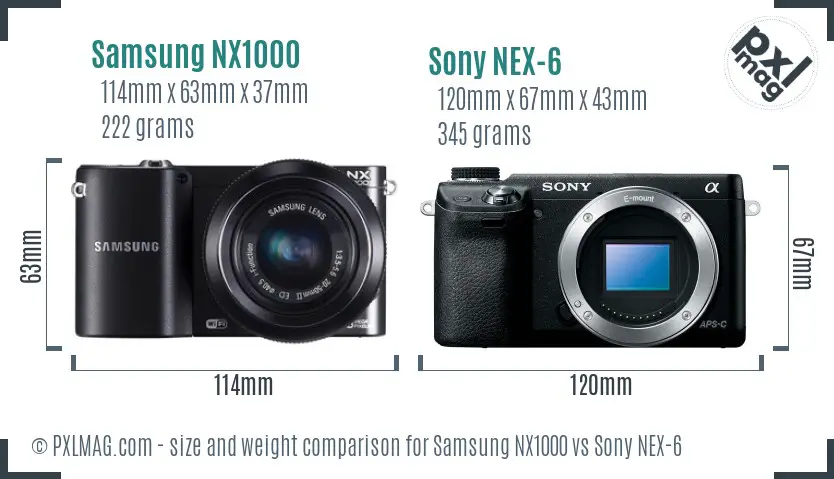 Samsung NX1000 vs Sony NEX-6 size comparison