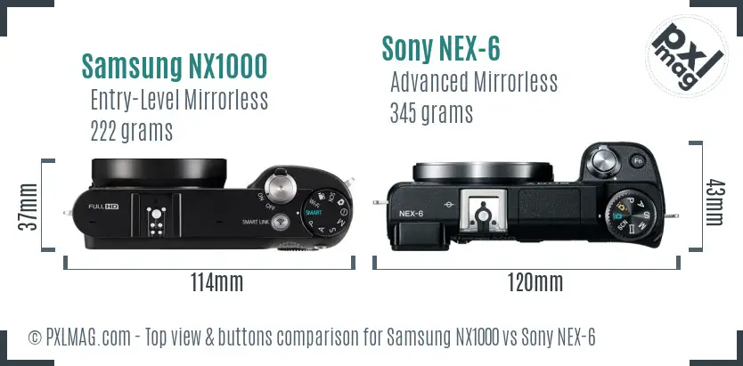 Samsung NX1000 vs Sony NEX-6 top view buttons comparison