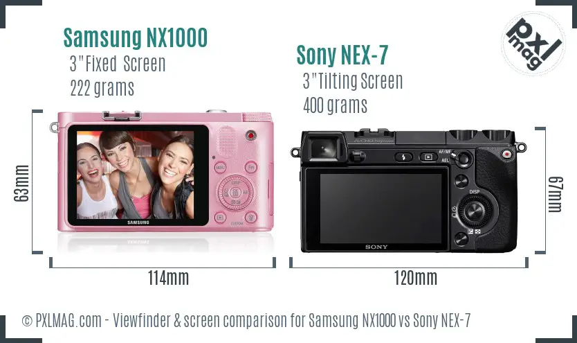 Samsung NX1000 vs Sony NEX-7 Screen and Viewfinder comparison