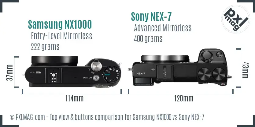 Samsung NX1000 vs Sony NEX-7 top view buttons comparison