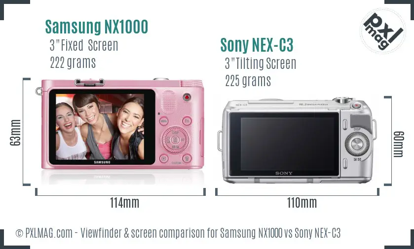 Samsung NX1000 vs Sony NEX-C3 Screen and Viewfinder comparison