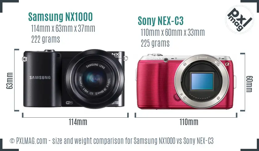 Samsung NX1000 vs Sony NEX-C3 size comparison