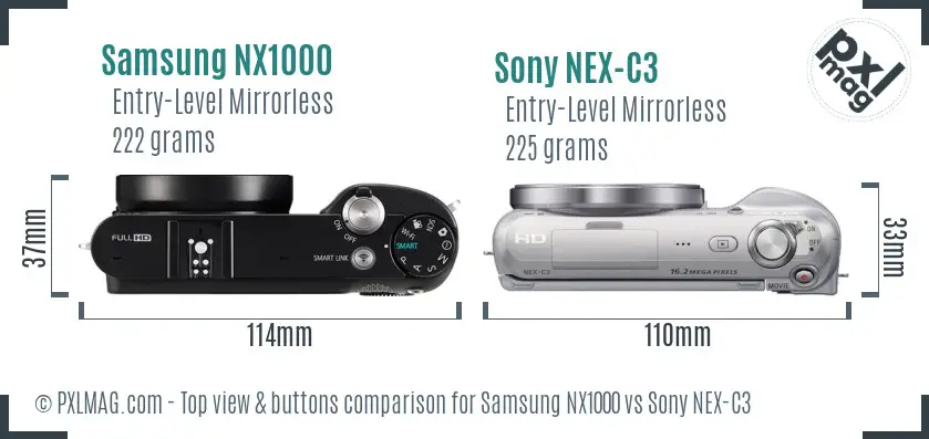 Samsung NX1000 vs Sony NEX-C3 top view buttons comparison