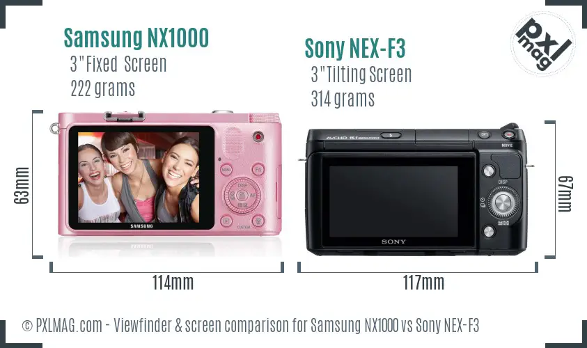 Samsung NX1000 vs Sony NEX-F3 Screen and Viewfinder comparison