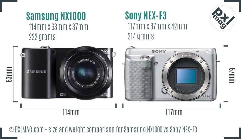 Samsung NX1000 vs Sony NEX-F3 size comparison
