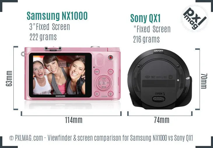 Samsung NX1000 vs Sony QX1 Screen and Viewfinder comparison
