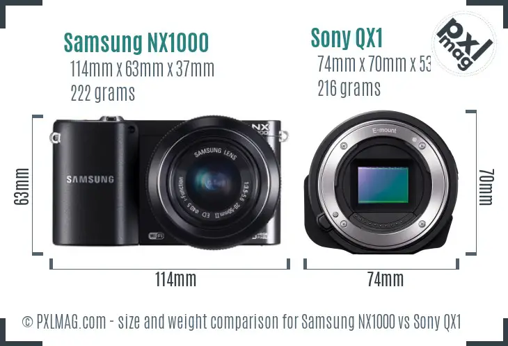 Samsung NX1000 vs Sony QX1 size comparison