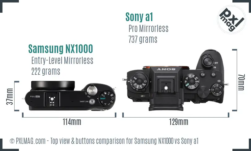 Samsung NX1000 vs Sony a1 top view buttons comparison