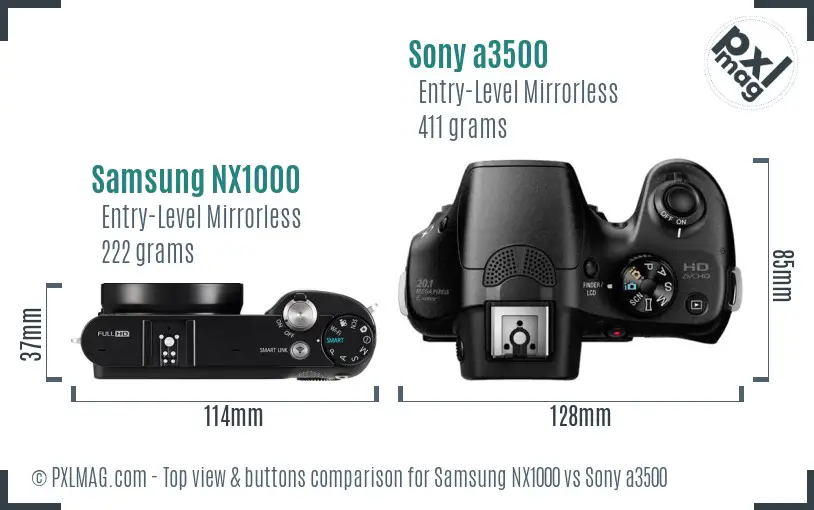 Samsung NX1000 vs Sony a3500 top view buttons comparison