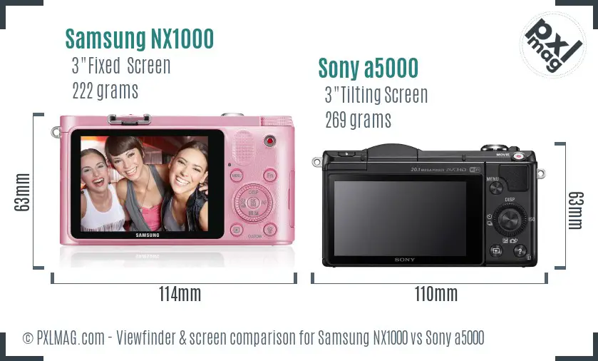Samsung NX1000 vs Sony a5000 Screen and Viewfinder comparison