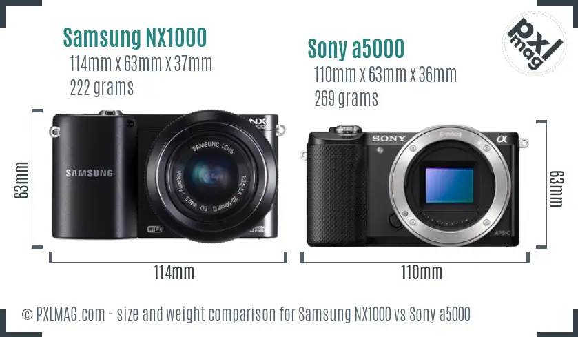 Samsung NX1000 vs Sony a5000 size comparison