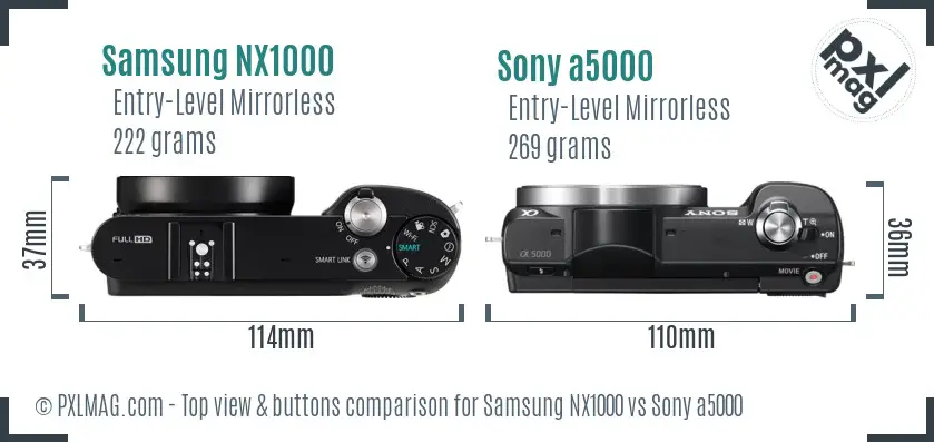Samsung NX1000 vs Sony a5000 top view buttons comparison