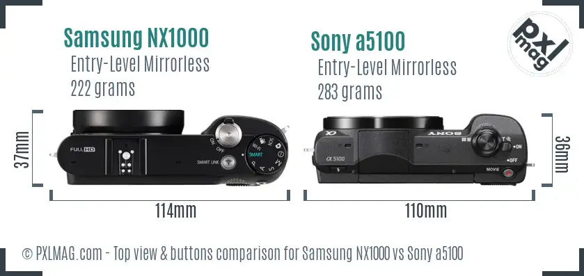 Samsung NX1000 vs Sony a5100 top view buttons comparison