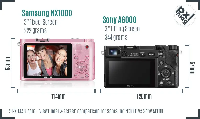 Samsung NX1000 vs Sony A6000 Screen and Viewfinder comparison