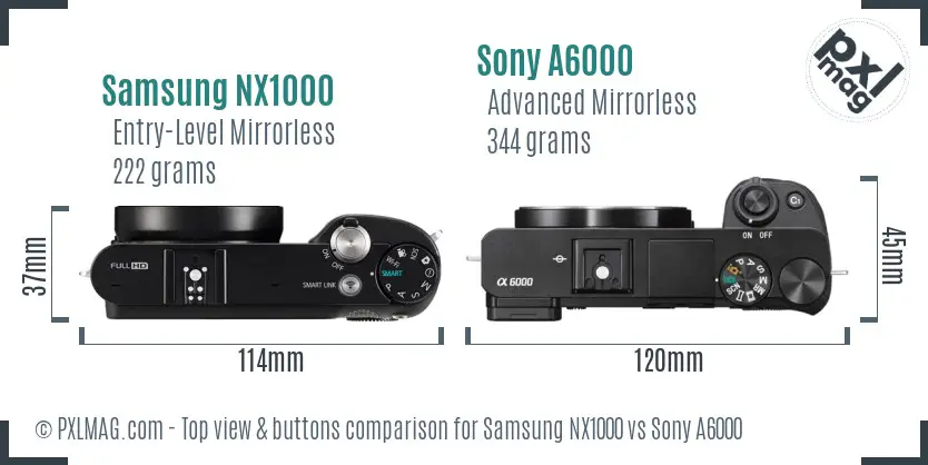 Samsung NX1000 vs Sony A6000 top view buttons comparison