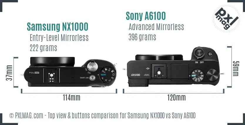 Samsung NX1000 vs Sony A6100 top view buttons comparison