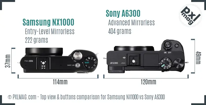 Samsung NX1000 vs Sony A6300 top view buttons comparison