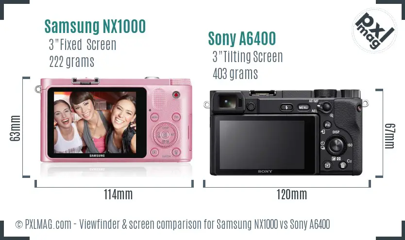 Samsung NX1000 vs Sony A6400 Screen and Viewfinder comparison
