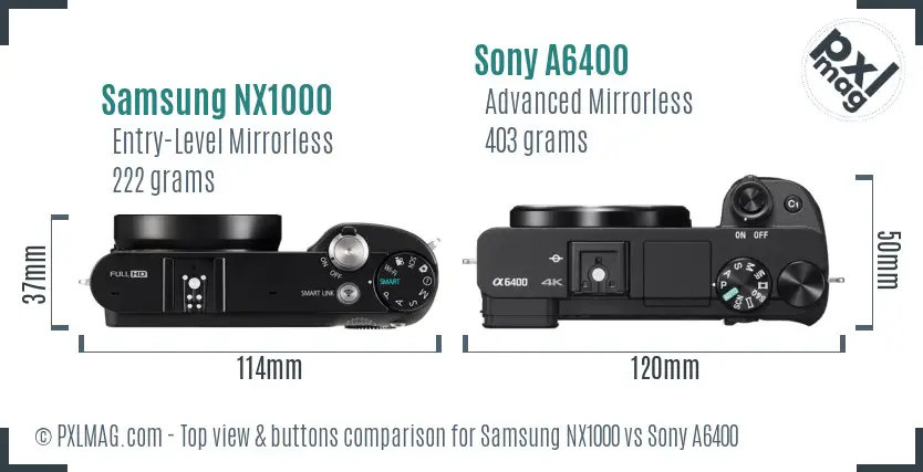 Samsung NX1000 vs Sony A6400 top view buttons comparison