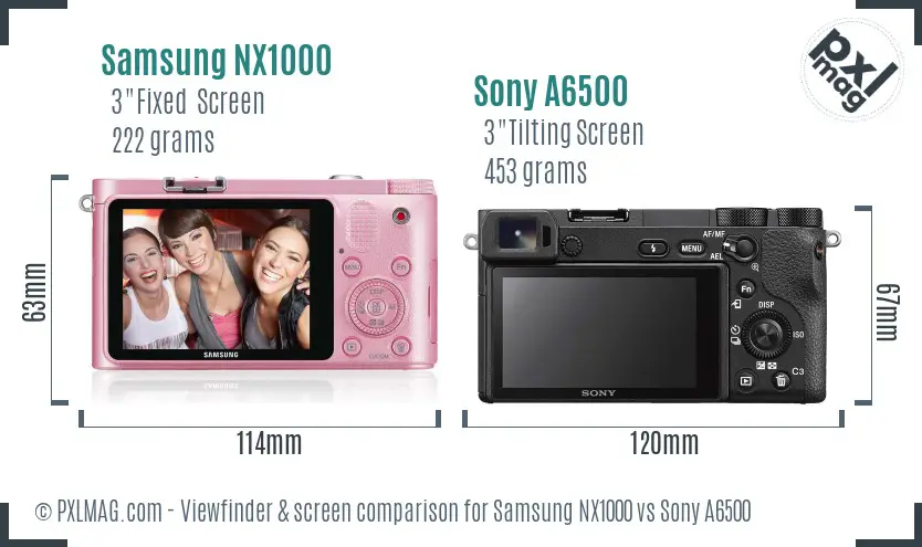 Samsung NX1000 vs Sony A6500 Screen and Viewfinder comparison