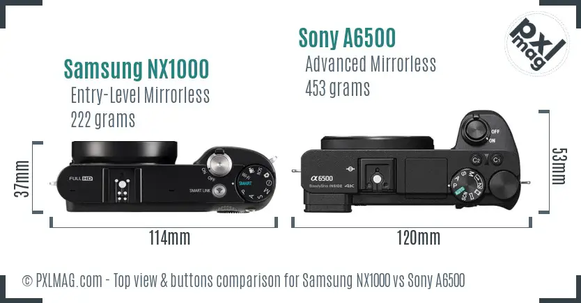 Samsung NX1000 vs Sony A6500 top view buttons comparison