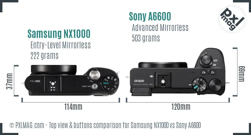 Samsung NX1000 vs Sony A6600 top view buttons comparison