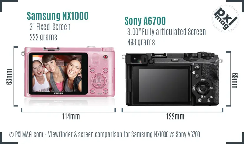 Samsung NX1000 vs Sony A6700 Screen and Viewfinder comparison