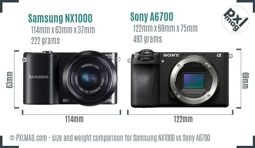 Samsung NX1000 vs Sony A6700 size comparison