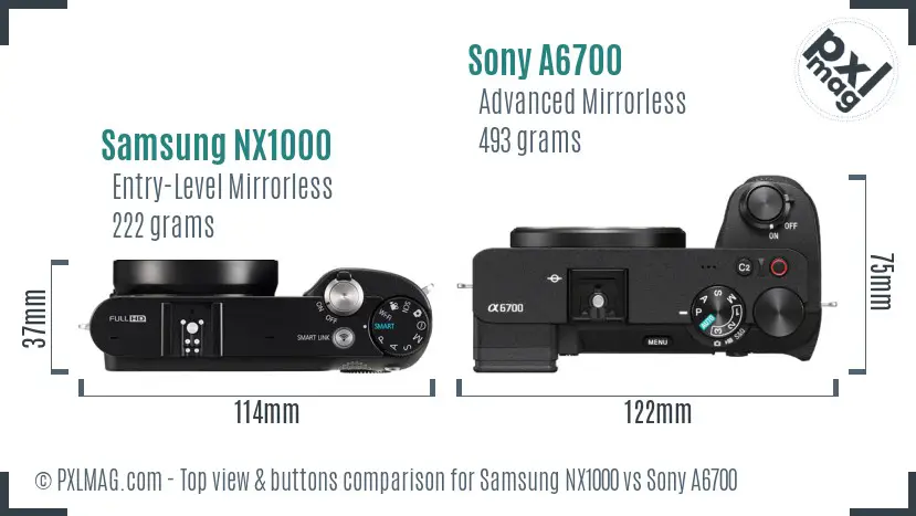 Samsung NX1000 vs Sony A6700 top view buttons comparison