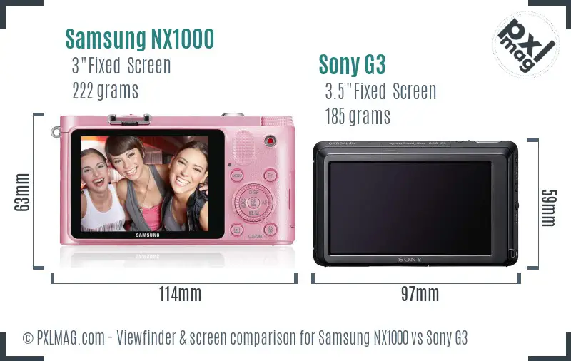 Samsung NX1000 vs Sony G3 Screen and Viewfinder comparison